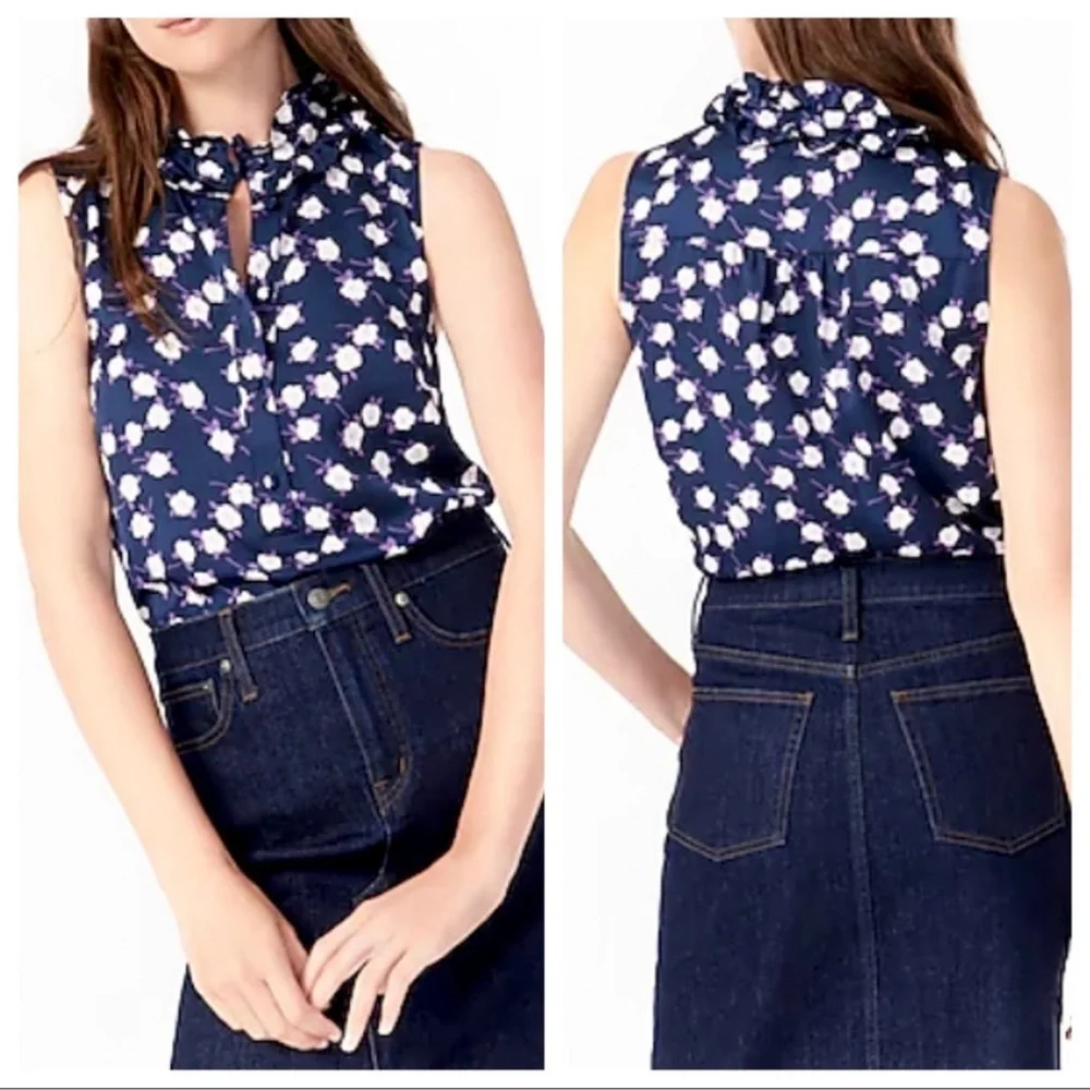 J. Crew Ruffleneck Sleeveless Peony Printed Top